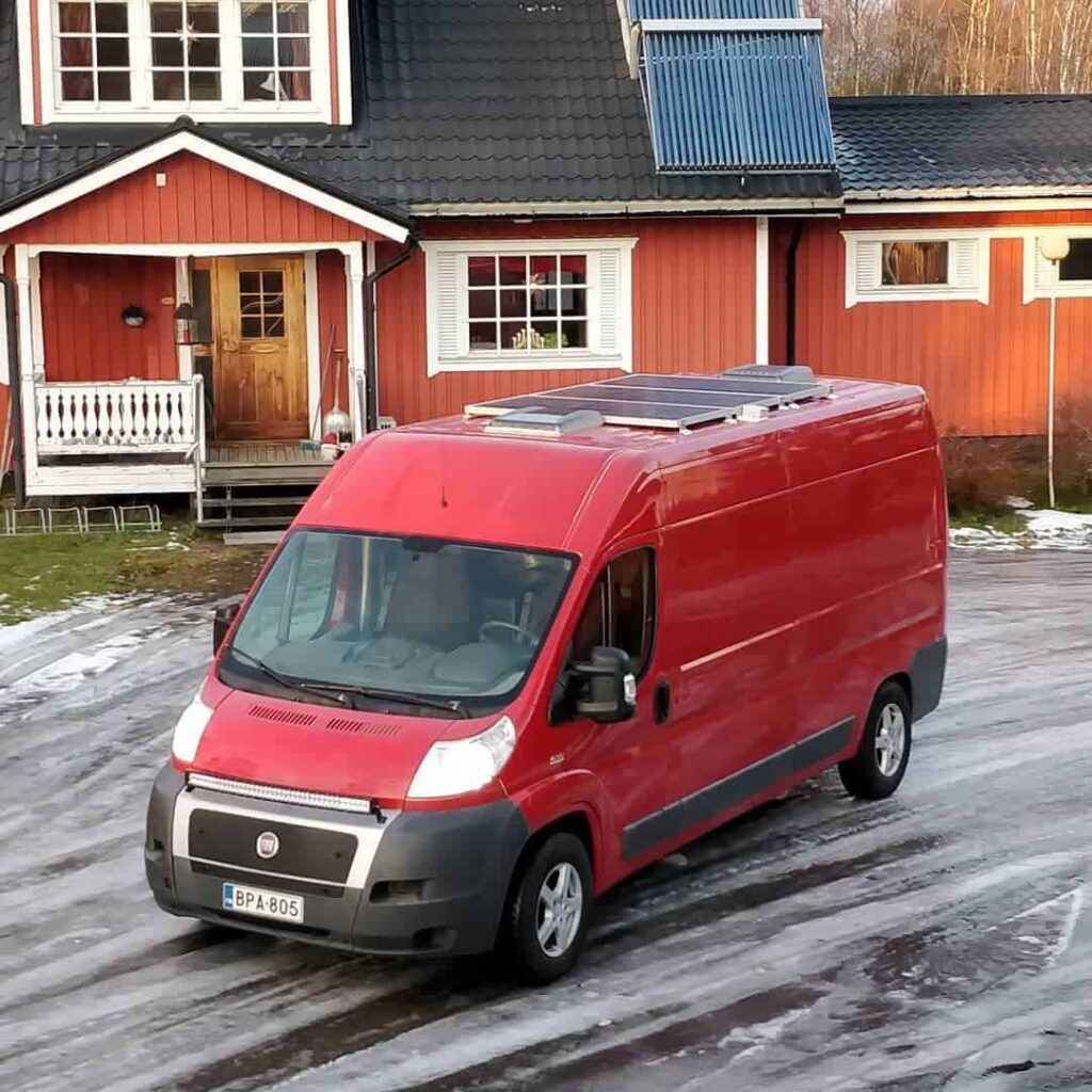 #vanlife in Finland with solar panels