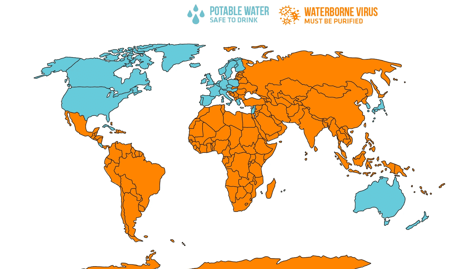 Countries without access to clean water