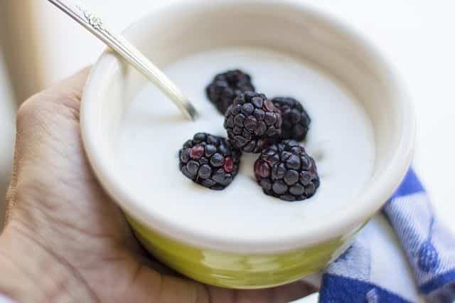foraged dewberries in yogurt
